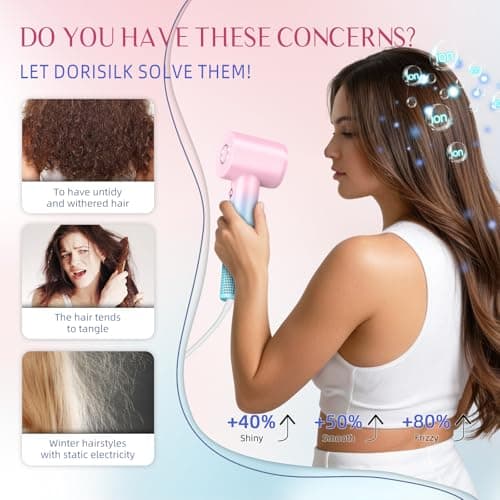 DORISILK Ionic Hair Dryer 110,000 RPM High Speed, Professional Blow Dryers for Salon Home Use, Portable Blowout Hair Dryers Lightweight with Nozzle Hot & Cold Selection Gift for Women Girl, Pink Blue 5
