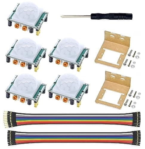 WWZMDiB 5 Pcs PIR Sensor Compatible with HC-SR501 PIR Motion Module for Arduino Raspberry Pi STM32 (Comes with 2 Dedicated Cases)