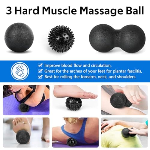 7 in1 Foam Roller Set for Deep Tissue Muscle Massager - High Density Back Roller, Muscle Roller Stick, Resistance Bands, Foot Massage Ball, Stretching Strap for Exercise, Whole Body Physical Therapy 5