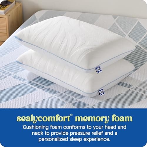 Sealy Dreamlife Queen Size Memory Foam Cooling Pillow with Surface Guard Technology, Removable Machine-Washable Cover, 1 Year Limited Warranty, White (2 Pack) 7