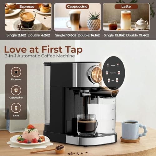 Electactic Espresso Machine 20 Bar, Super Compact Espresso Maker Stainless Steel with Touch Screen, Professional Coffee Machine, Automatic Milk Frother for Cappuccino 6