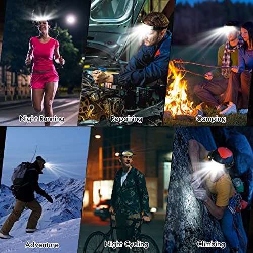 DAWINSIE LED Headlamp Rechargeable (2 PCS), 230° Wide Beam Head Lamp with Motion Sensor, Waterproof Head Light Flashlight for Hiking, Running, Repairing, Fishing Cycling (Black 4) 7
