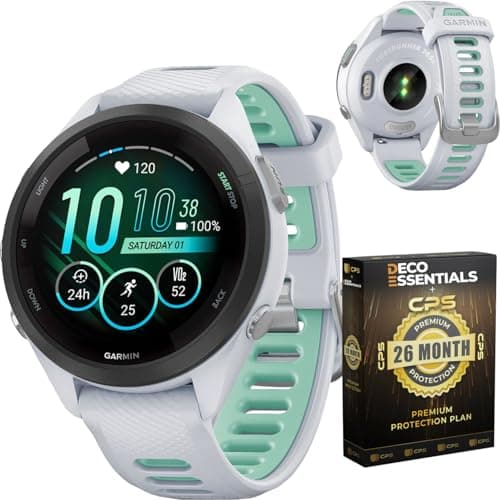 Garmin 010-02810-04 Forerunner 265S GPS Smartwatch Whitestone/Neo Tropic | Official USA Partner Model | Bundle with Deco Essentials Exclusive CPS 26 Month Protection Pack