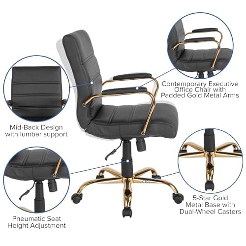 Flash Furniture Whitney Mid-Back Swivel LeatherSoft Desk Chair with Wheels, Padded Seat and Armrests, Adjustable Height Padded Office Chair, Black 11
