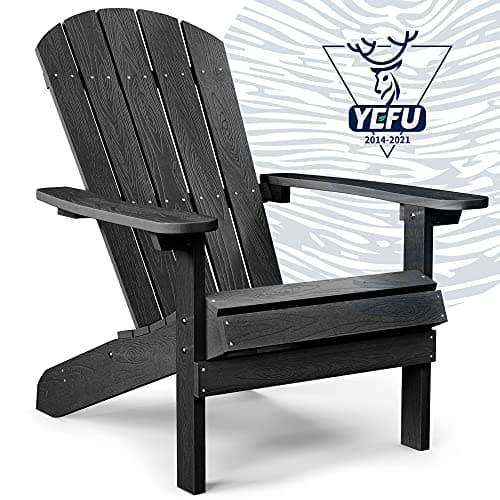 YEFU Adirondack Chair Weather Resistant: Outdoor Chair HIPS Plastic Adirondack Chairs - Patio Chairs with Wood Texture - Lawn Fire Pit Deck Porch Garden Chairs for Adults (Black)