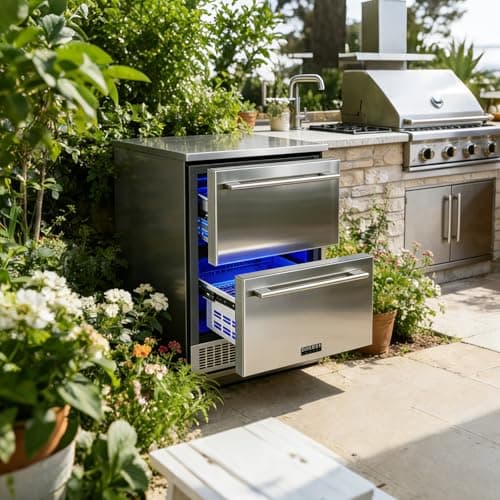 BODEGA 24 Inch Beverage Fridge under Counter, 2 Drawer Outdoor Coolers for Patio and Deck Weatherproof, Stainless Steel Beverage Refrigerator for Beer, Soda, Holds 180 Cans 7