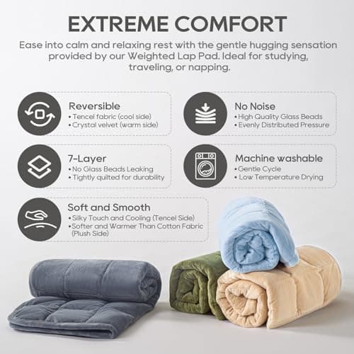 Small Weighted Blanket for Adults (Double-sided),Weighted Lap Pad 7lbs Throw for Travel,Calming,Relaxation-Reversible Warm Crystal Velvet and Cooling Tencel,Machine Washable,Blue 29x24 inches 8