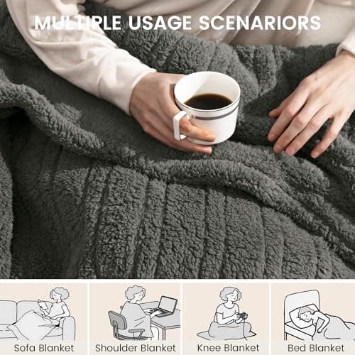 blunique Heated Blanket Electric Blanket Throw - Fast Heating Blanket Throw Double Sided Sherpa Ultra Soft Cozy with 10 Heating Levels & 2-10 Hours Auto Off, Mashine Washable, 50 x 60 Inches, Grey 6
