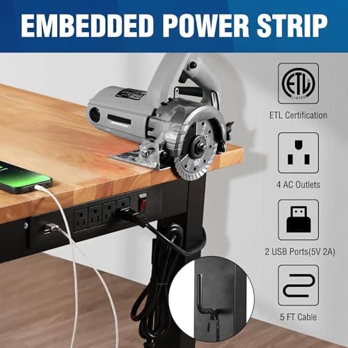 WORKPRO Adjustable Garage Workbench, 48"x22" Rubber Wood Top Heavy-Duty Work Desk with Power Outlets, Leveling Foot, 5 Heights, 1500 LBS Load Capacity Work Benches for Garage, Workshop 6