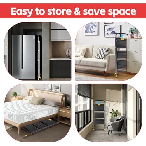 Step Ladder Foldable Folding Stool - for Home Adults Kitchen 3 Stepping Extension Tall Heavy Duty with Handrails - Closet Stepstool Stair Ladders Extendable Stepladder for Indoor House 800Lbs 7