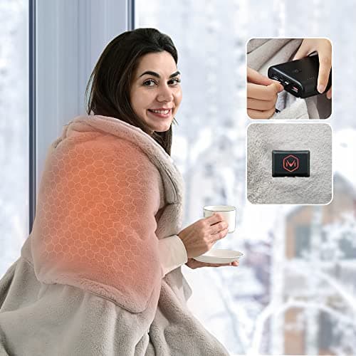 Generic Maxwelf Apollo Heated Blanket, Portable Blanket. 63x47 Angora Yarn Fleece, Cape & Pillow Blanket, Electric Blankets for Bed, Machine Washable, UL Certified - Grey (ZYHW40-01-00-USSU014)