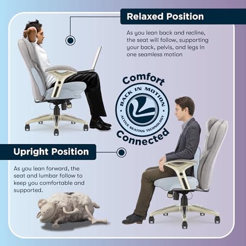 Serta Ergonomic Executive Office Chair Motion Technology Adjustable Mid Back Design with Lumbar Support, Light Gray Fabric 5