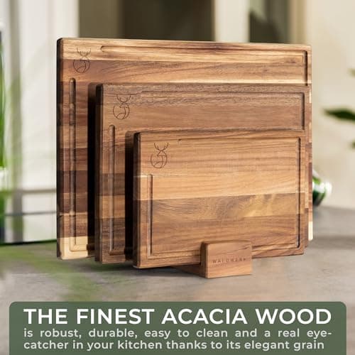 WALDWERK Cutting Board Set (15.75 x 12/13 x 9.5/10 x 7 in) out of Solid Acacia Wood - 0,8 in Thick Cutting Boards for Kitchen - Wood Cutting Boards - Wooden Chopping Boards for Kitchen 2