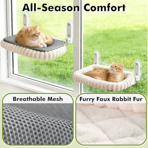 Zoratoo Cat Window Perch with Bolster, Cordless Foldable Cat Window Hammock with Strong Suction Cups & Metal Frame, Machine Washable Pet Bed for Indoor Cats (White, Medium) 6