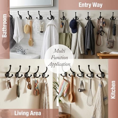 Cast Iron Tri Leg Coat Hooks (5 Pack) Wall Mounted Farmhouse, Decorative, Rust Proof for Exterior or Interior Wall Hooks, Vintage Hooks for Hanging Coats, Bags, Hats, Towels etc (Black) 6