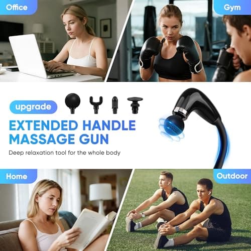 Kocuno Massage Gun with Extension Handle, Back Massager for Pain Relief Deep Tissue, Equipped with 4 Massage Heads & 9 Speed Levels, Massage Hammer for Back/Neck/Shoulders/Waist/Legs (Black) 8