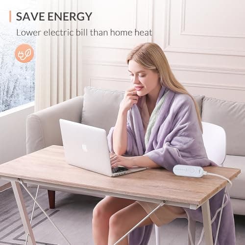 HOMLYNS LuxeHeat Heated Blanket Electric Blanket, Soft Flannel Sherpa Heated Throw, Heating Blanket with 5 Heat Settings, 3 hrs Timer Auto Shut Off (50x60 inches, Purple) 6