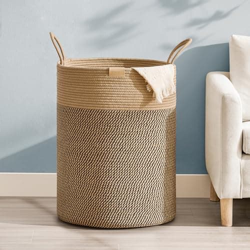 Nunsino Laundry Hamper 95L,Large Laundry Basket for Clothes,Decorative Storage Basket for Blankets,Cotton Rope Woven basket for bedroom,Dark Brown