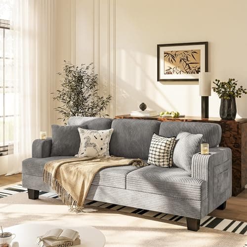 Homall Couch for Living Room, 83" Couches with Soft Deep Seats, Modern Sofa 3 Seater in Corduroy for Apartment, Bedroom (Gray)