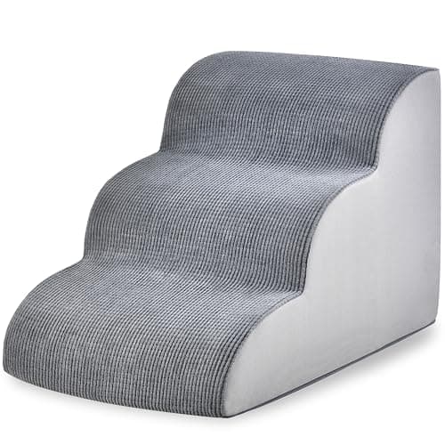Dog Stairs for Small Dogs 15.7" H, 3-Step Pet Stairs with High-Density Foam, Curved Ramp Design for Puppies, Medium Pets and Older Cats, Dog Steps for Bed, Couch or Sofa, 15.7 × 22.4 × 15.7 Inch, Gray 8