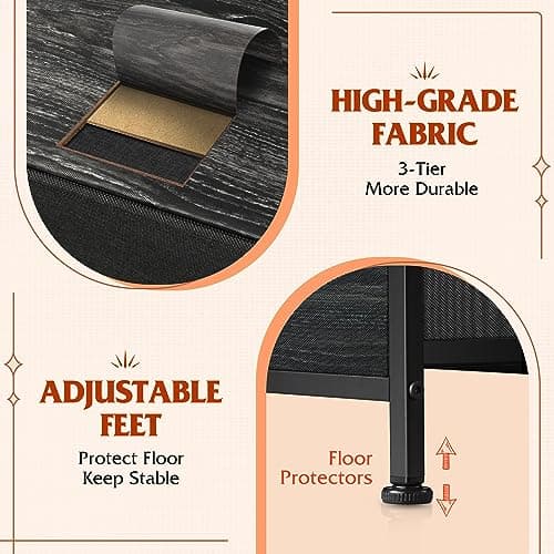 WLIVE Dresser for Bedroom with 5 Drawers, Wide Dressers with Drawer Organizers, Chest of Drawers, Fabric Dresser for Living Room, Closet, Hallway, Charcoal Black Wood Grain Print 7