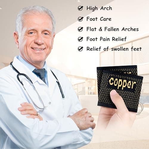 Copper Foot Arch Support for Women and Men 2 Pack, Plantar Fasciitis Arch Support Compression Sleeves, Arch Support Braces for Feet Pain Relief, Swelling, Foot Care, Flat & Fallen Arches, High Arch 5