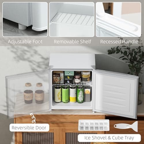 HOMCOM Mini Freezer Countertop, 1.1 Cu.Ft Compact Upright Freezer with Removable Shelves, Reversible Door for Home, Dorm, Apartment and Office, White 5