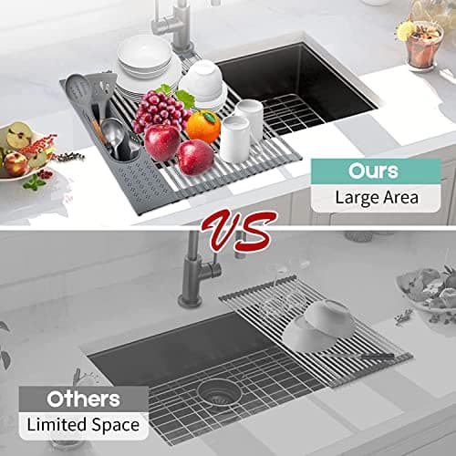 Techsea roll-up-Dish Drying Rack,Multipurpose Heat Resistant Over-The-Sink Dish Drying Rack, Stainless Steel Kitchen Sink Drying Rack (17.5" x 15.2") 5