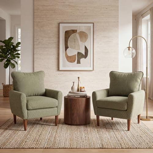 OLIXIS Comfy Accent Chair for Living Room Bedroom and Waiting Room, Upholstered Mid-Century Reading Chair with Pillow and Solid Wood Legs, Wide Singe Modern Lounge Sofa (Green) 8