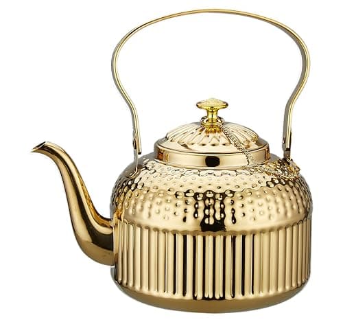 SANQIAHOME Antique 1.2L (40Oz) Stainless Steel Teapot with Infuser Gold