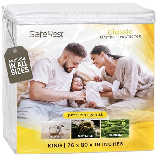 SafeRest Waterproof Mattress Protector King Size – Absorbent Breathable Soft Fitted Bed Cover with 18" Deep Stretchable Pockets – Machine Washable King Mattress Cover