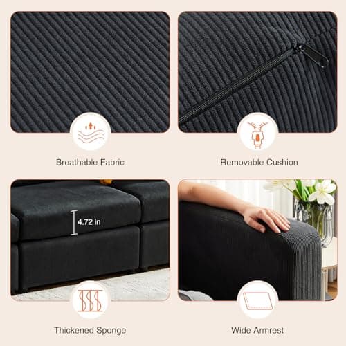 Sweetcrispy Convertible Sectional Couch Sofa Bed Sectional Couches for Living Room, 6-Seat Comfy Sleeper Sofa Modern Couch Bed Modular Sectional Sofa Set, U Shaped Couch for Living Room Office 5