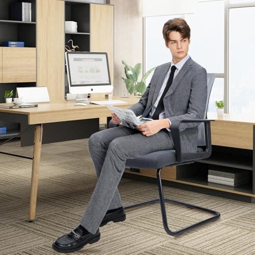 CLATINA Office Guest Chair with Lumbar Support and Mid Back Mesh Space Air Grid Series for Reception Conference Room Gray 8