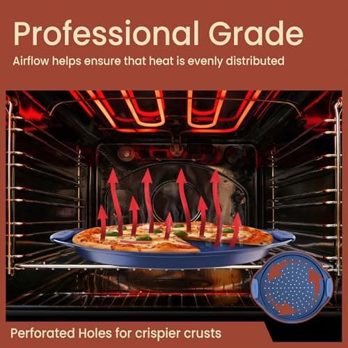 Bakken Pizza Baking Pan - Round Perforated Carbon Steel Pan with Non-Stick Marble Coating, Oversized Silicone Handle, Dishwasher Safe, High-Temperature Resistant, Durable & Easy Cleanup Blue, 1 Pack 6