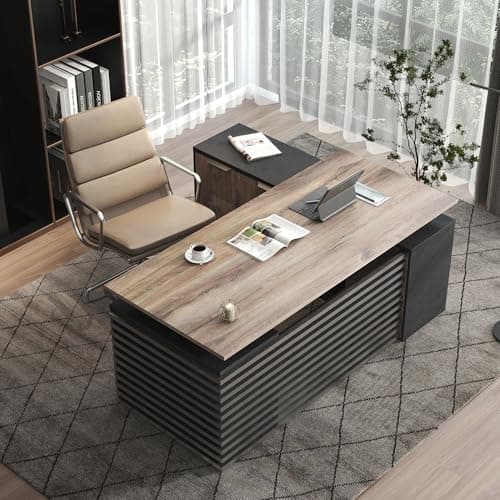 WESOME 70.87IN Adjustable Heigh L Shaped Executive Desk w/7Cabinet Storage, Custom Size & Color, Home Office Desk w/Universal Charging Ports,Large Business Furniture Desk Workstation w/Cord Management
