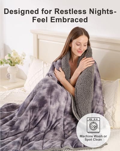 Ultra-Soft Weighted Blanket 15 lbs for Adults, Plush Sherpa Fleece Reversible Weighted Throw Comfort for Relaxation & Cozy Evenings, Hug-Like Security, Evenly Distributed, W60 x L80, Tie-Grey 6