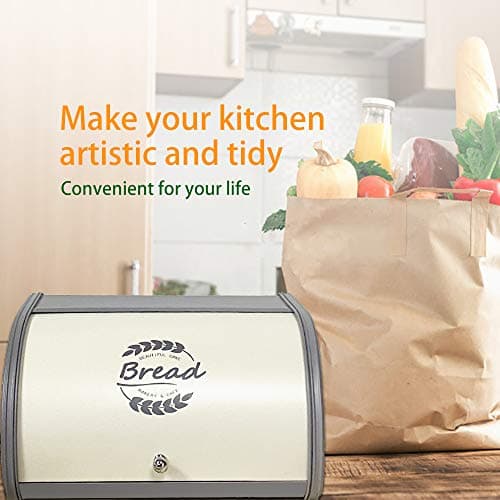 X458 Gray Bread Box Roll Top, Metal Bread Box for Kitchen Countertop, Large Space, Keeps Bakery Items Fresh Longer, Bread Bin for Kitchen Countertop, Breadbox to Store Cookies, Bagels, Muffins 7