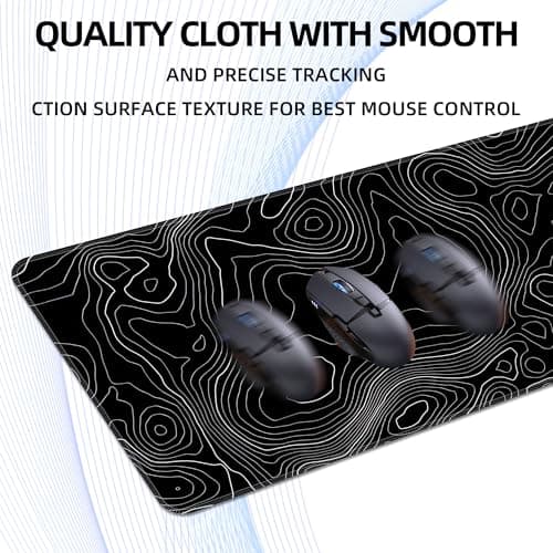Mouse Pad Gaming Mousepad 31.5 x 11.8in Desk Mat for Keyboard and Mouse with Anti-Slip Rubber Base, Keyboard Pad XL Large Mouse Pad for Home and Office(Black Topographic) 5