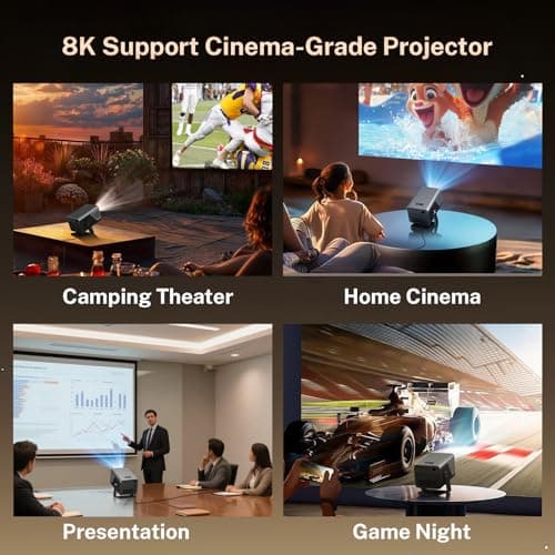 [4K Support/2000 ANSI/AI Visual Calibration] X7 Native 1080P Smart Projector with Android 14 OS,Compatible with Netflix YouTube,AI Auto Focus&Keystone,WiFi,Bluetooth,200" Display Black&Slate Gray 10