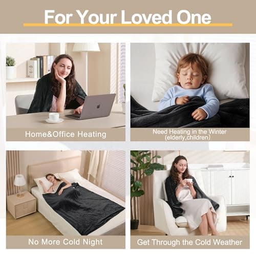 Gintao Electric Heated Blanket Throw,Double Flannel Electric Throw with 3 Heating Levels,ETL&FCC Certified, 4H Auto Off Overheat Protection,Heating Blanket for Home Office,Gifts,50"x60",Gray 6