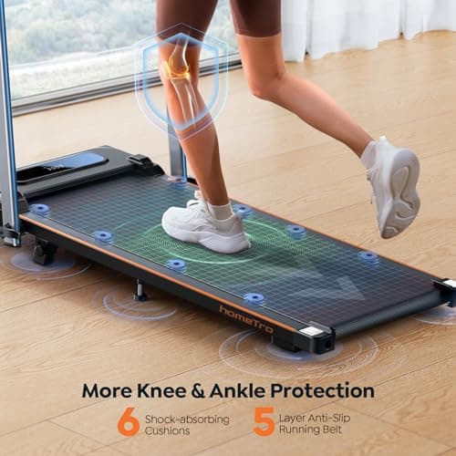 Hometro Foldable Treadmill with 7% Incline, Portable Under Desk Folding Walking Pad 0.6-7.5mph with Handle, Remote and App, 265lbs,No Assembly Needed 7