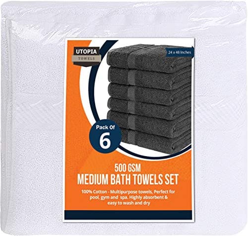 Utopia Towels 6 Pack Medium Bath Towel Set, 24 by 48 Inches, 500 GSM 100% Ring Spun Cotton, Lightweight and Highly Absorbent Quick Drying Premium Towels for Hotel, Spa and Bathroom, White 7