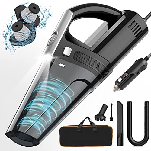 DRECELL Car Vacuum Cleaner - Portable With 8000Pa Suction, 12V DC Power, 16.4Ft Cord, LED Light & Low Noise - Accessories for Men/Women