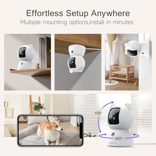 2.5K Security Camera Indoor, Non-Subscription AI Person/Pet/Cry Detection, 4MP Pet/Dog/Cat Camera w/Phone App, Pan Tilt 2.4GHz WiFi Cameras for Home Security, Full Duplex 2-Way Audio, IR Night Vision 8