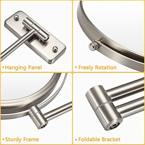 Wall Mounted Makeup Mirror - 1X/10X Magnifying Mirror Double Sided, 8 Inch Extendable Bathroom Mirror, Nickel Finish 6