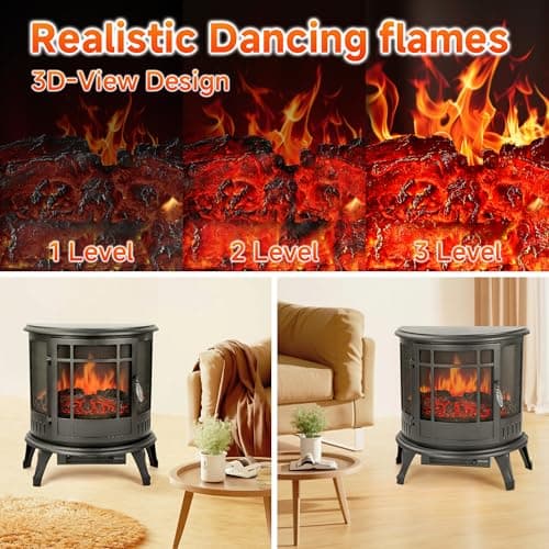 25in Electric Fireplace Heater Stove - Infrared Heater with Realistic LED 3D Flames and Remote Contro, Fire Place Electric, Fake Freestanding Fireplace for Indoor Use, Timer, 750 | 1500W 6