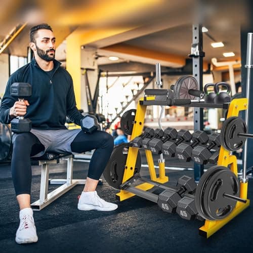 "Kipika Heavy Duty 3 Tier Dumbbell Rack Multifunctional, Weight Rack for Dumbbells, Home Gym Equipment, Suitable for Storage of Dumbbell, Kettle Bell, Barbell Plate, Barbell Bar, Yellow/Black" 7