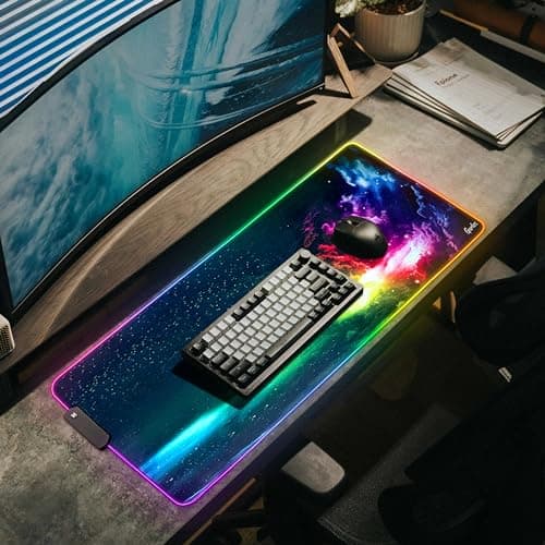 Gerlos RGB Large Gaming Mouse Pad, Extended Soft LED Mouse Pad, Non-Slip Rubber Base, Water Resist Keyboard Pad, Computer Mousepad 31.5×11.8 inches 6