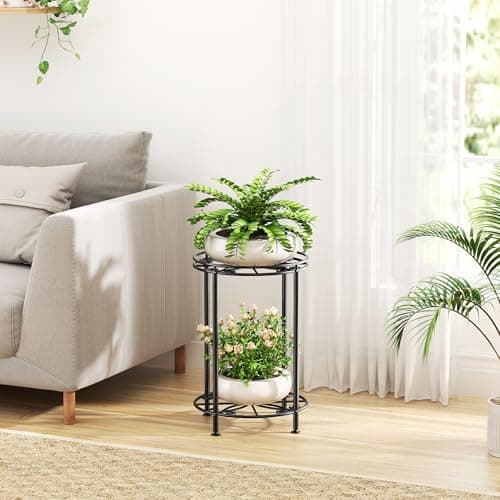 Josmimic 2 Tier Plant Stand: Display 2 Potted Plants - Metal Flower Pot Holder - Indoor and Outdoor Flower Rack for Home Courtyard and Gardens. 5