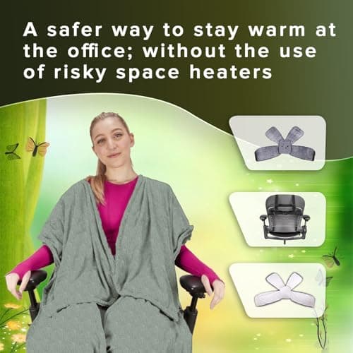 The Original Weighted Office Chair Blanket by SnuggleBack;Cozy Comfy Desk Chair Wrap Attaches for Hands-Free Warmth.Stay Warm In The Winter or Summer.(Sage Fleece) - Weighted by 8Lbs of Clay Beads 5